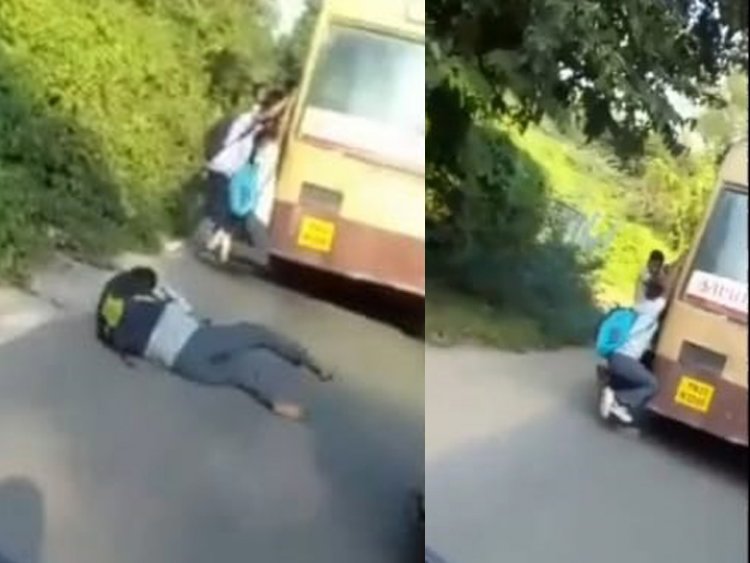 பஸ்ஸில் தொங்கி... கீழே விழுந்து... அடங்காத மாணவர்கள்!