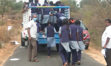 லோடு வண்டியில் மாணவிகள்!ஆடு...மாடுகளா ஆசிரியர் சார்?