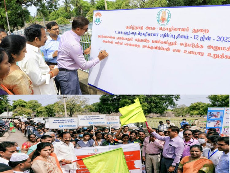 குழந்தை தொழிலாளர் எதிர்ப்பு தின உறுதிமொழி:- வேலூர்-திருப்பத்தூர் கலெக்டர்கள் பங்கேற்பு!