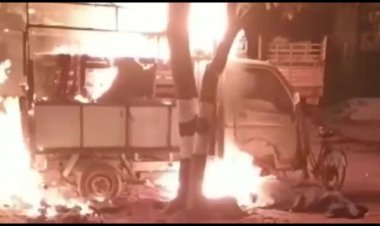 காய் கறி வாகனத்துக்கு தீ! முன் பகை காரணமா?