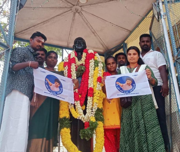 நடிகர் விஜய் மக்கள் இயக்கம் அம்பேத்கார் சிலைக்கு மாலை!