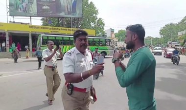 விதிமீறி வாகனத்தை ஓட்டியவரை மடக்கிய போலிசார்! மிரட்டப்பட்டதால் மக்கள் சூழந்தனர்!