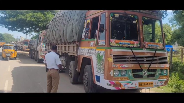 குடியாத்தத்தில் ஆந்திரா கர்நாடகா மாநிலத்தில் வரும் கனரக வாகனங்கள் நிறுத்தும்!எஸ்.பி.நடவடிக்கையால் குடியாத்தம் மக்கள் சந்தோஷம்!!