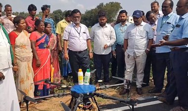 ட்ரோன் மூலம் பயிர்களுக்கு மருந்து தெளித்தல்!