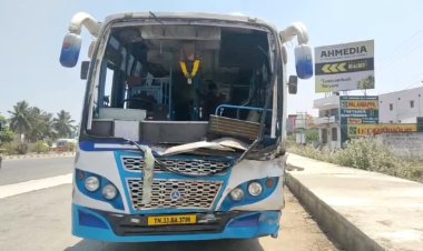 ஜேசிபி மீது மோதிய பேருந்து! 10 பேர் காயம்!