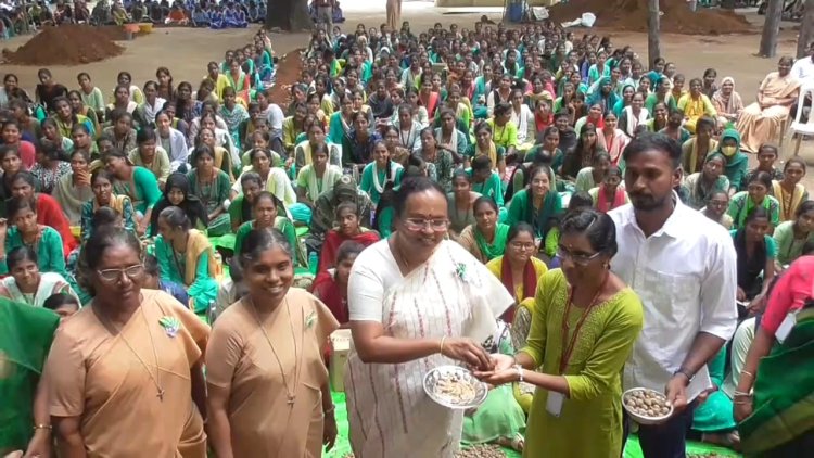 அக்சீலியம் கல்லூரி மாணவிகள் தயாரித்த 5000 விதைப் பந்துகள்! கலெக்டர் துவக்கி பாராட்டு!