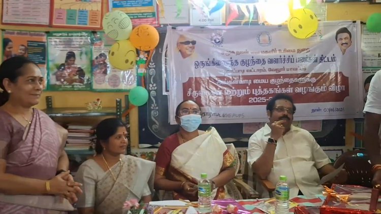 குழந்தைகளுக்கு உணவு! கலெக்டர்... எம்பி ஆய்வு!