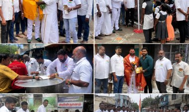 பத்திரிகையாளர் பாதுகாப்பு சங்க தலைமை அலுவலகம் மற்றும் கலைவாணர் காலணியில் 80-வது சுதந்திர தின விழா!  தேசியக் கொடி ஏற்றி இனிப்புகள் வழங்கி, அன்னதானம் செய்தார் வி.எம்.தமிழன் வடிவேல்!