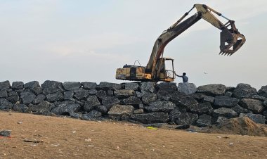 வேளாங்கண்ணி கடற்கரையில் குவியும் பிரம்மாண்ட பாறாங்கற்கள்! கடலரிப்பைத் தடுக்க ரூ.17.78 கோடியில் தடுப்புப் பணிகள்